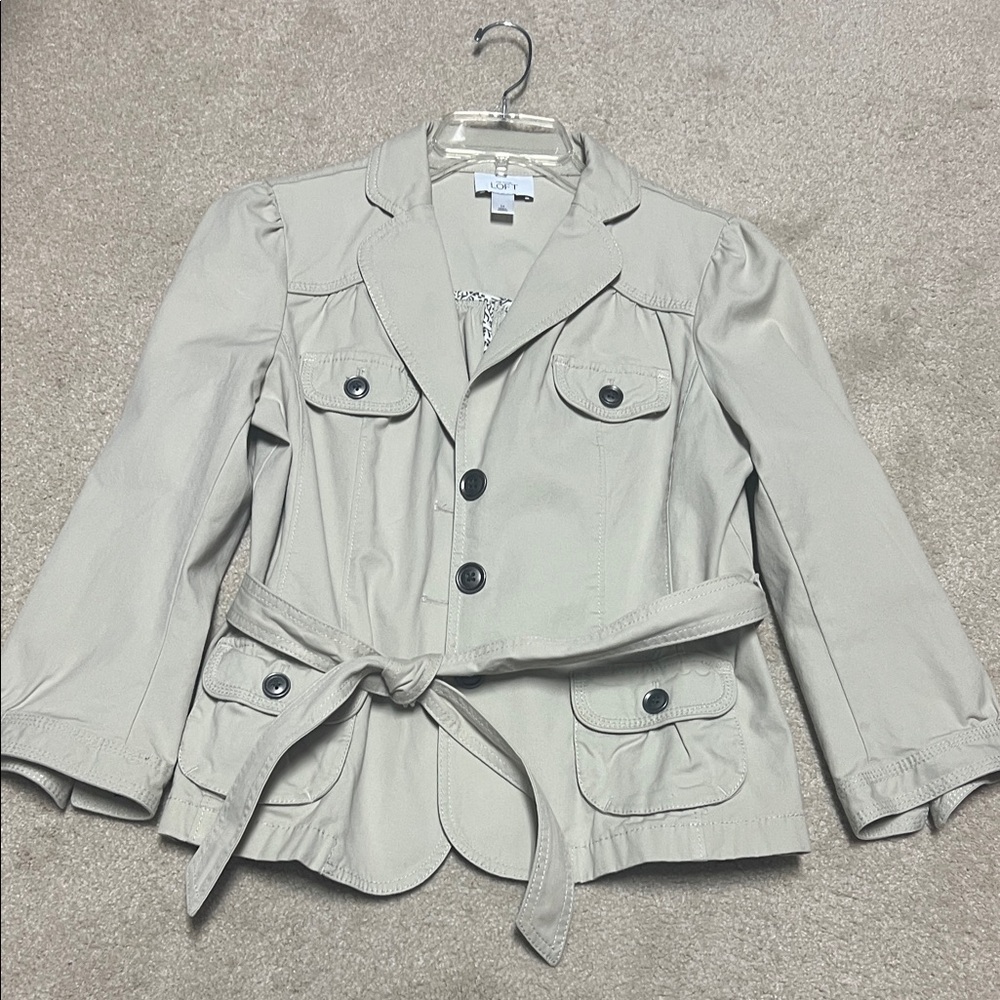 LOFT Beige Button-Up Cotton Jacket